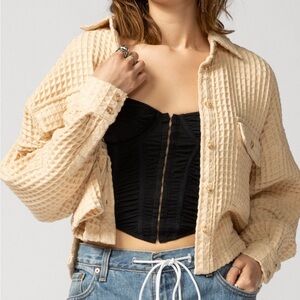 BDG Stanley Cropped Waffle Button-Down Top